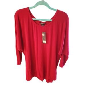Kristin Marie Red Hi Low Blouse XL – Minimalist 3/4 Sleeve Scoop Neck Top NWT